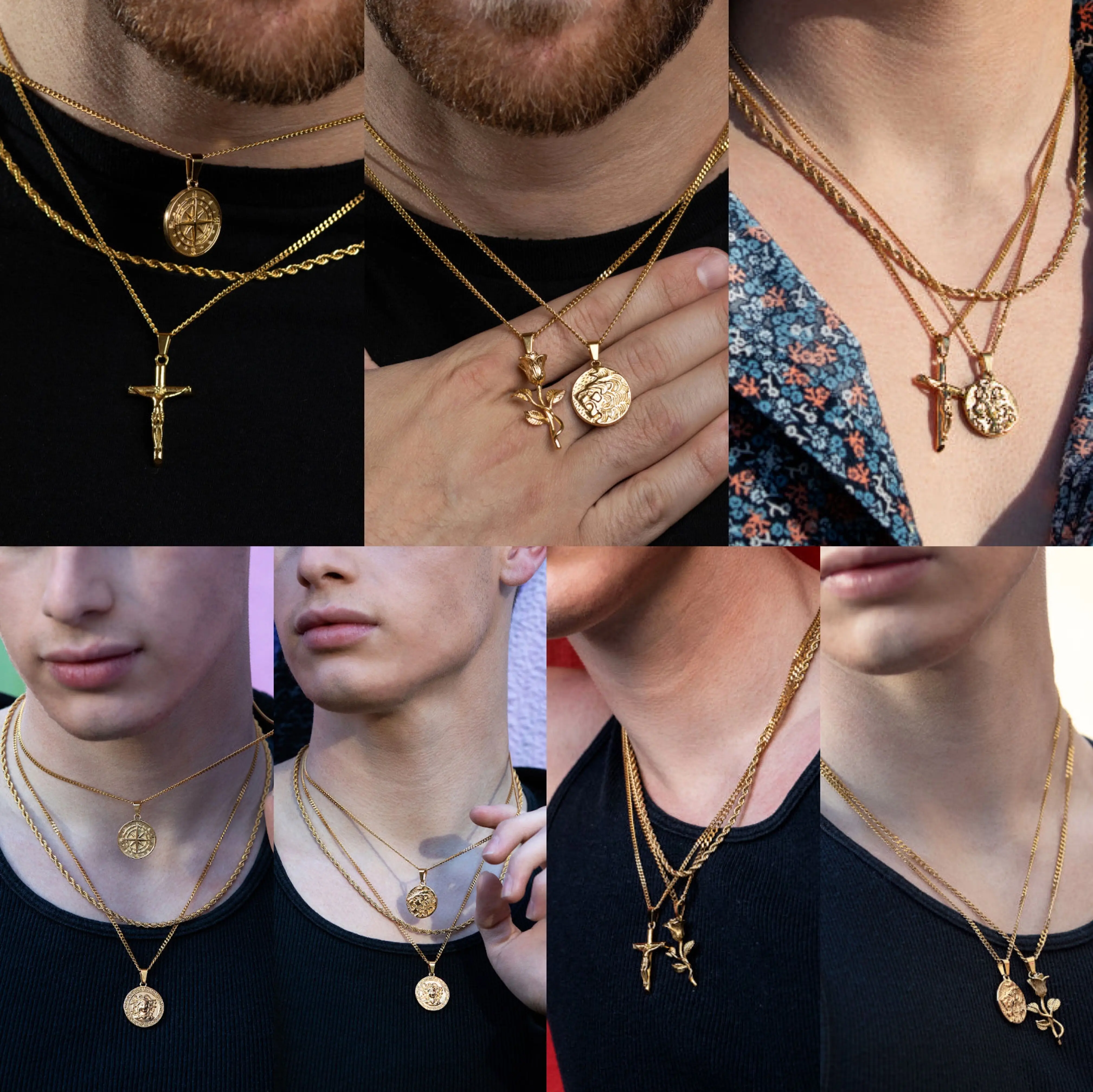 Hot Selling Products Vitruvian Man Pendant Mens 18k Gold Plated Medusa Coin Stainless Steel Vintage Judah Lion Pendant Necklace