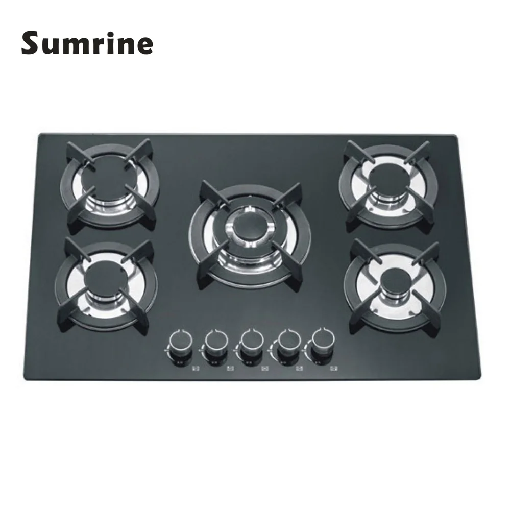 safe 5 burner gas cooktop commercial kitchen appliance hob NG/LPG glass cooking stove