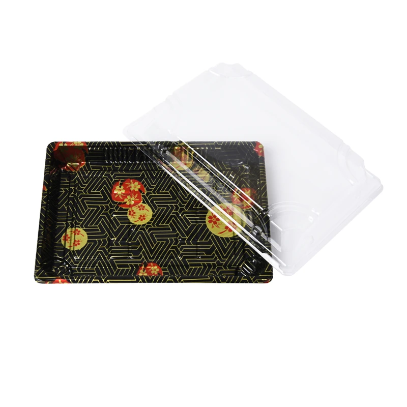 2021 Good quality Sushi packaging box gold leaves design plastic sushi container