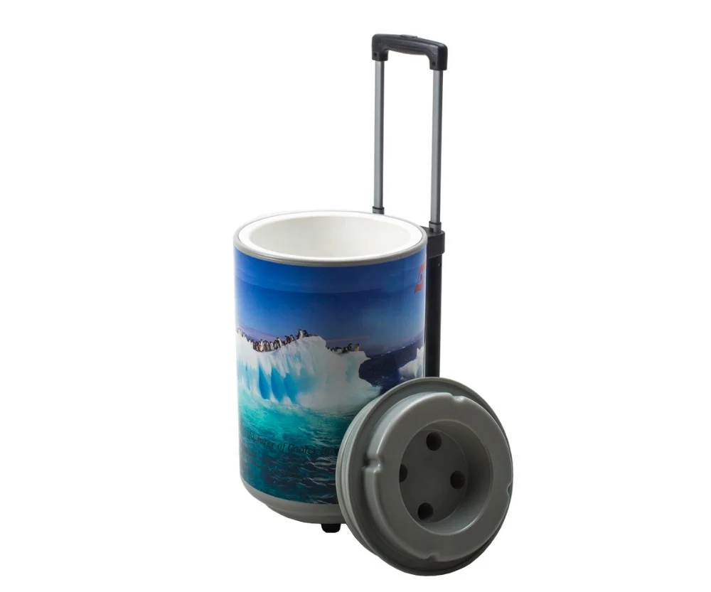 HS plastic cooler 19L Cans shape ice bucket with wheel for camping keep can cooling chest food cooler with logo promotion