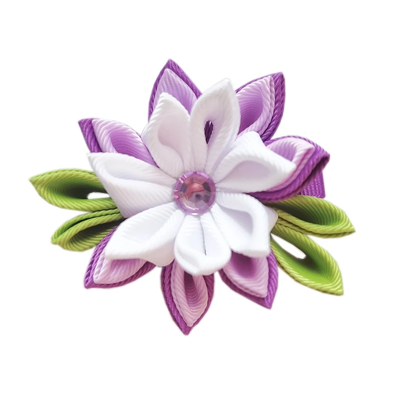 Variety of Colors Customer Girls Pigtail Flower Bows Hair Clips Schools Ribbon Purple Hair Bow
