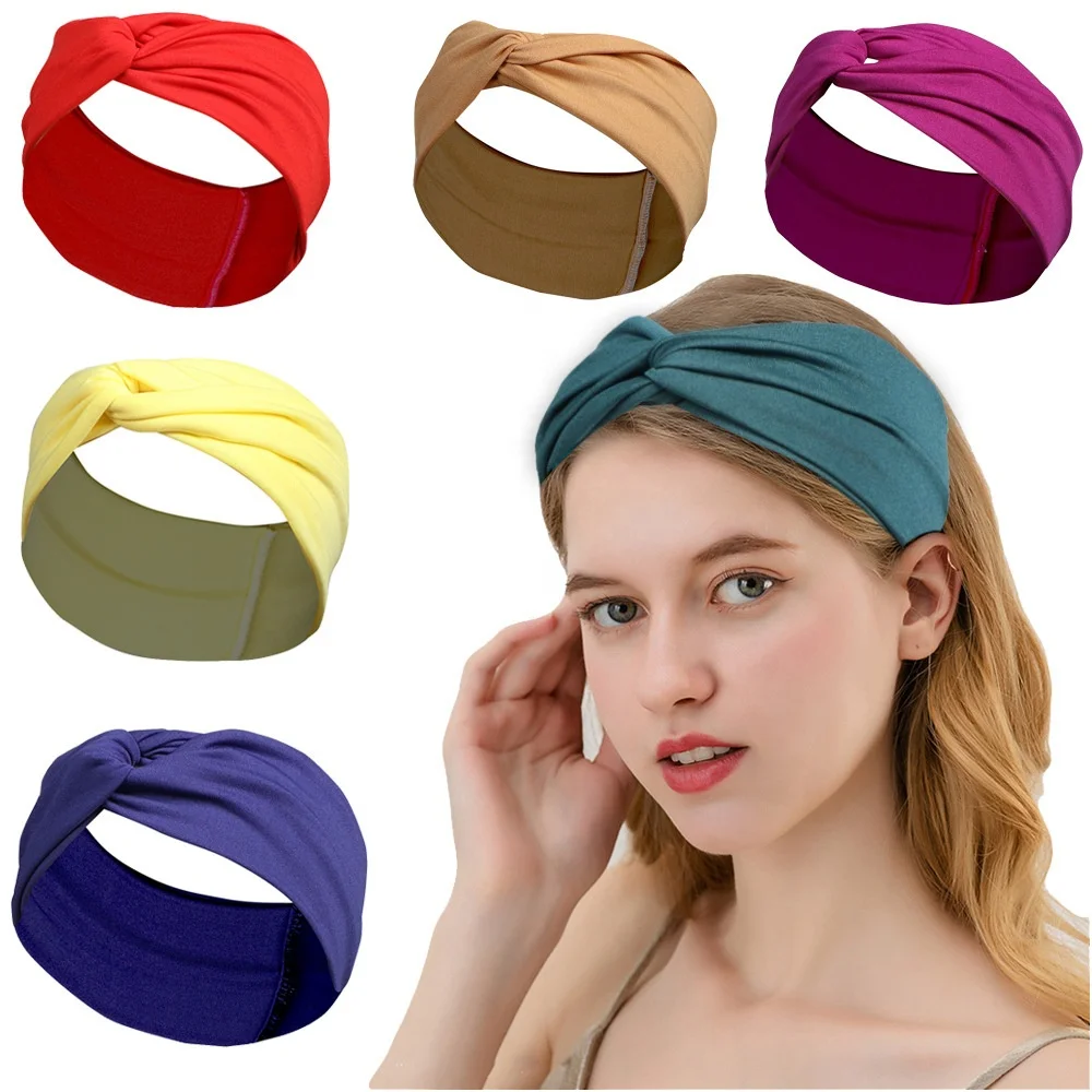 elastic pure color sweat-absorbing fitness women headbands for hair