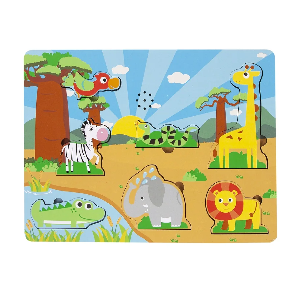 Kids Montessori Early Educational Toys Farm Animal Learning Sound Puzzle with Knob Music
