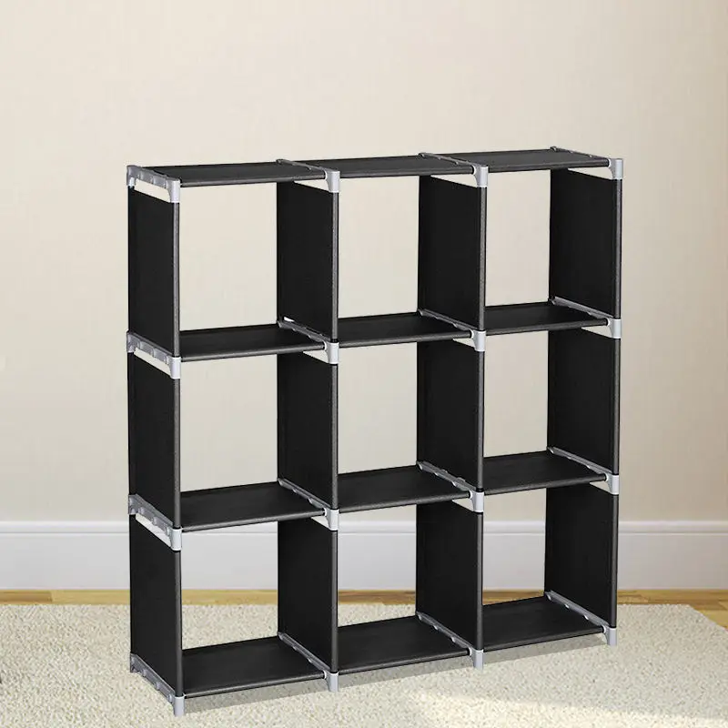 Suoernuo Household Black Living Room Bookshelves Diy Non-woven Fabric Storage Ladder Cabinet Bookcase