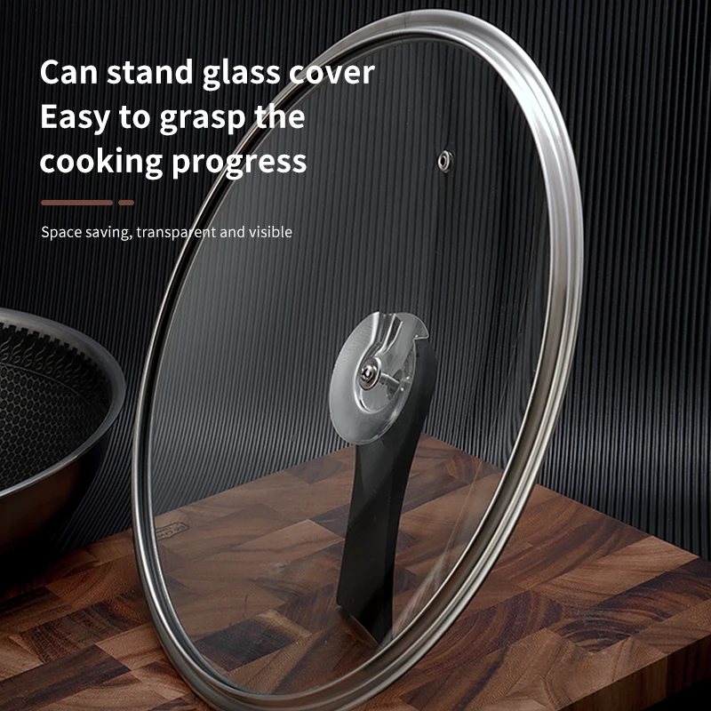 Hot sale stainless steel wok pan non-stick frying pan honeycomb coating woks with visible glass handle