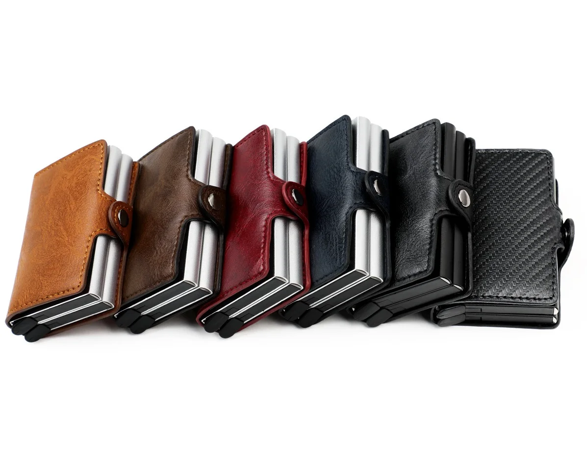 Newest design PU carbon Fiber RFID blocking Minimalist Slim Aluminum pop up Wallets for Men