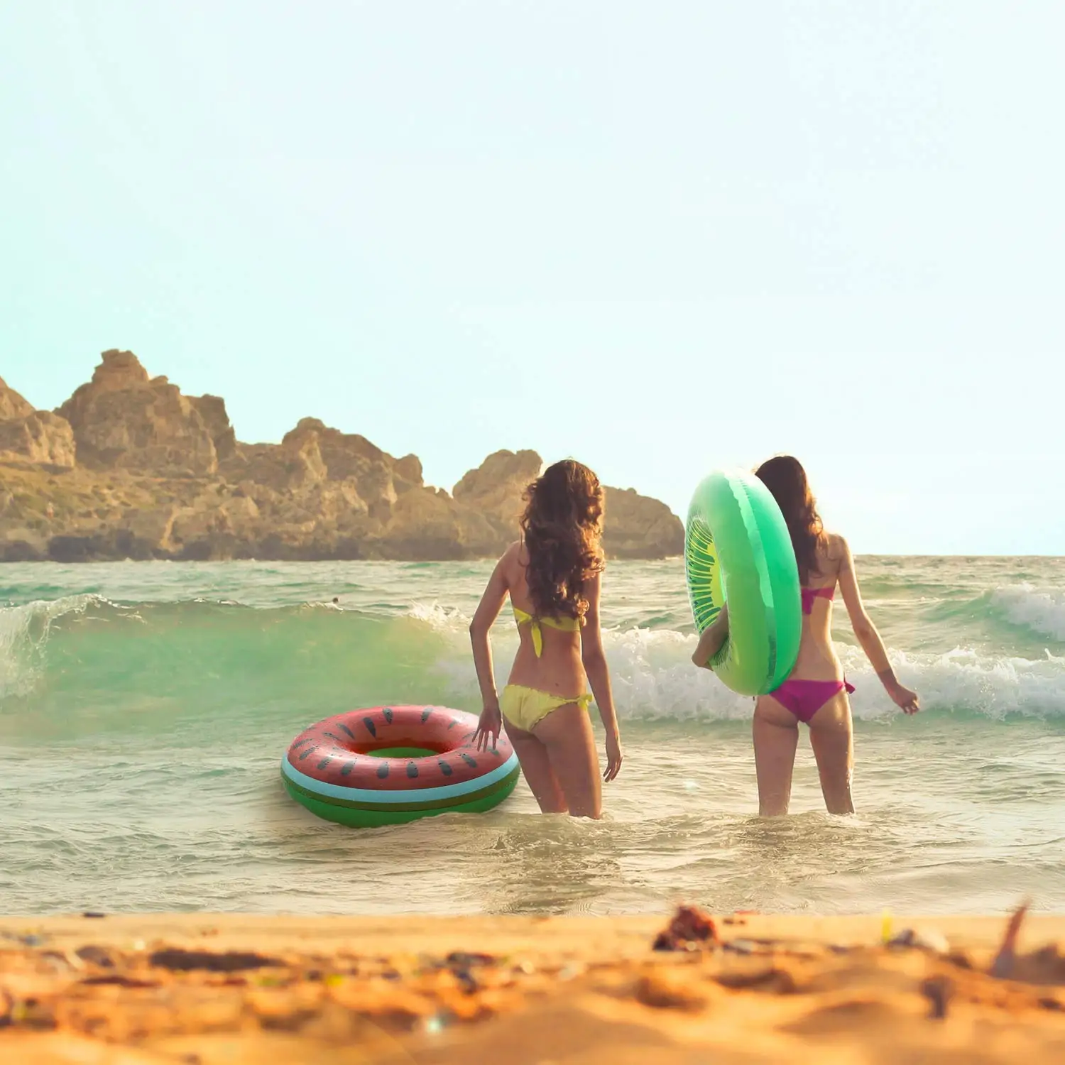 Netflix models inflatable swimming pool floating ring ladies beach toys fun water life jacket, (flamingo ring)