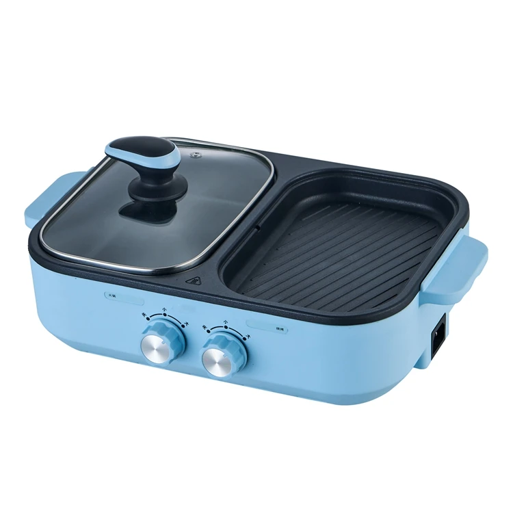 Multi-function Indoor Smokeless Dual Use Nonstick Korean Electric Grill With Hot Pot 2 In One Electric Bbq Grill With Hot Pot
