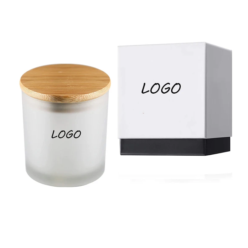 Matt Black White Frosted Gold Silver Glass Candle Holder Jar With Lid And Gift Box Customization Logo