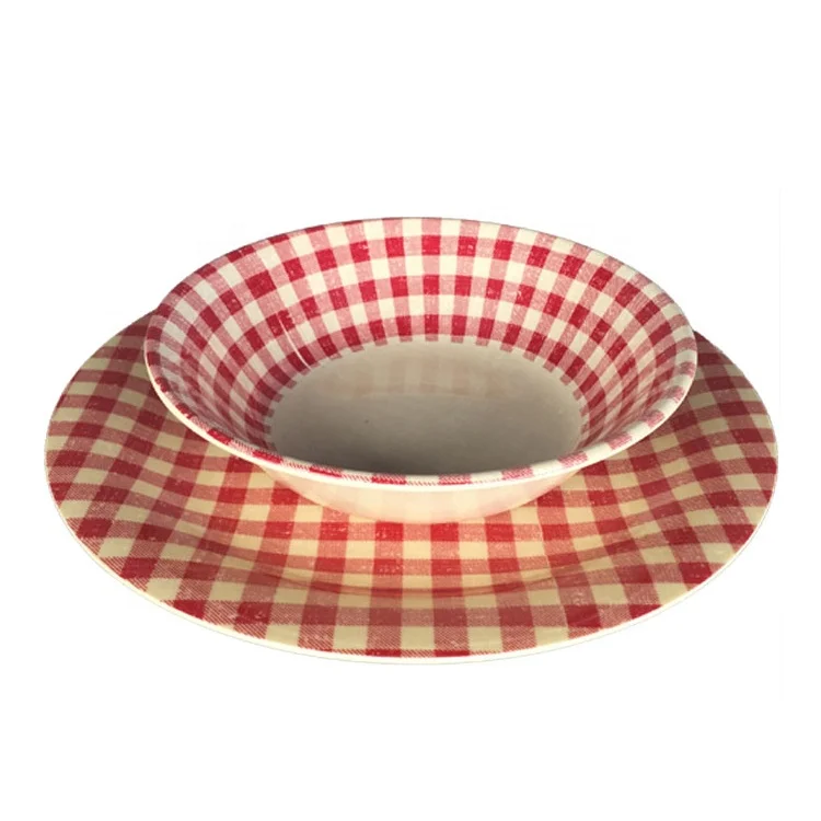 Picnic pastoral style Italain floral unique Pink checked print dinnerware sets english dinner set dinnerware