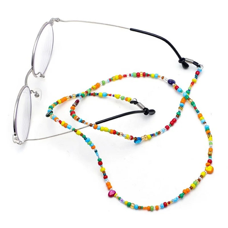 Rainbow colored beads multi-color glasses chain Fashion glasses chain with clip