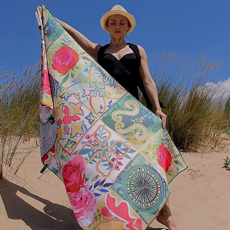 Recycled microfiber waffle beach towel double side print custom design beach towel