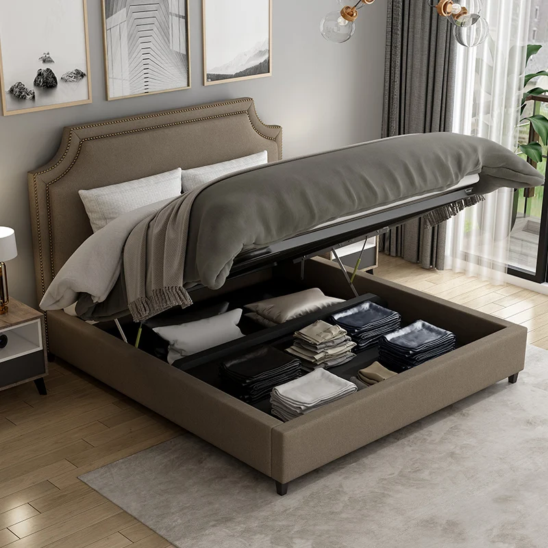 
New fashion and personality simple leather bed modern bedroom furniture leather double bed storage bed for thickened headboard 
