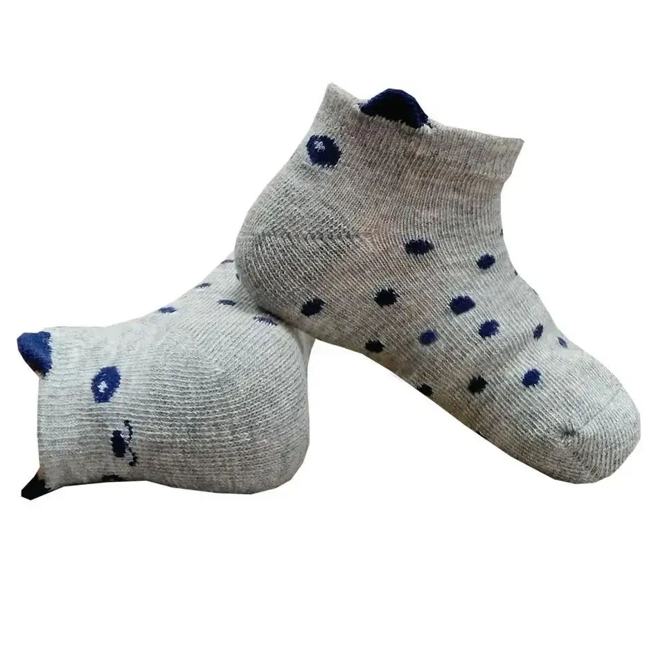 Cute baby grey animal bear pattern cotton ankle socks custom for kids