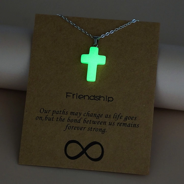 Fashion Fine Jewelry Punk Style Glow In the Dark Charms Arrow Drop Love Corss Hollow Luminous Necklace for Women Men and Child