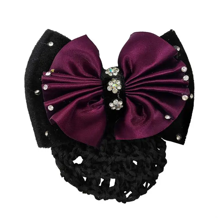 HC370 Classic Bow Net Hair Clip Magic Hair Clip Fabric Bow Hair Accessories with Rhinestone For Girl