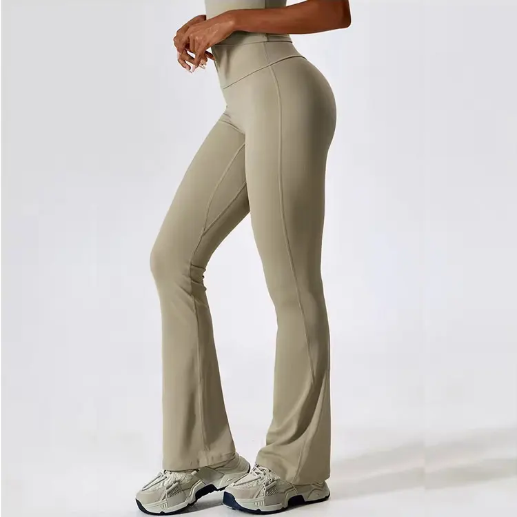 Hot Custom Casual Bootcut Yoga Pant Leggings Women Crossover High Waist Bell Bottom V Cut Black Flare Leggings