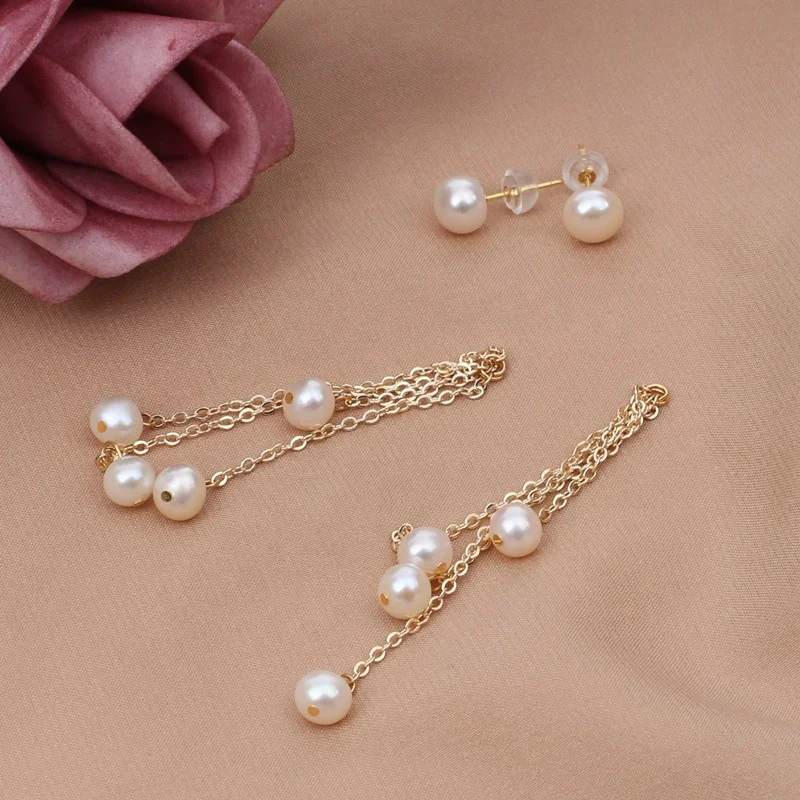 Bohemia s925 stud gold plated jewelry natural white real pearl bead earring tassel