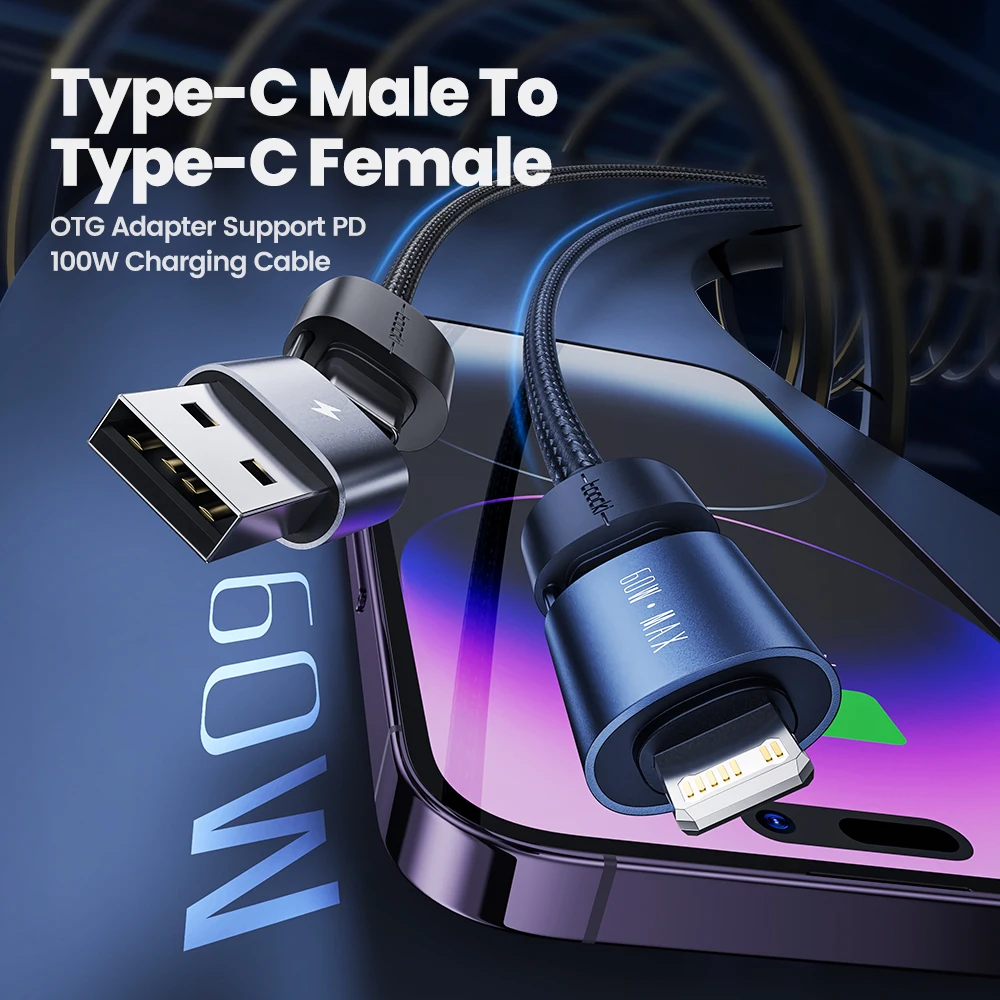 Toocki 4 in 1 usb cable quick charge 60W 6A/3A/2.4A 1M/2M for iphone android type c 3in1 charging cable