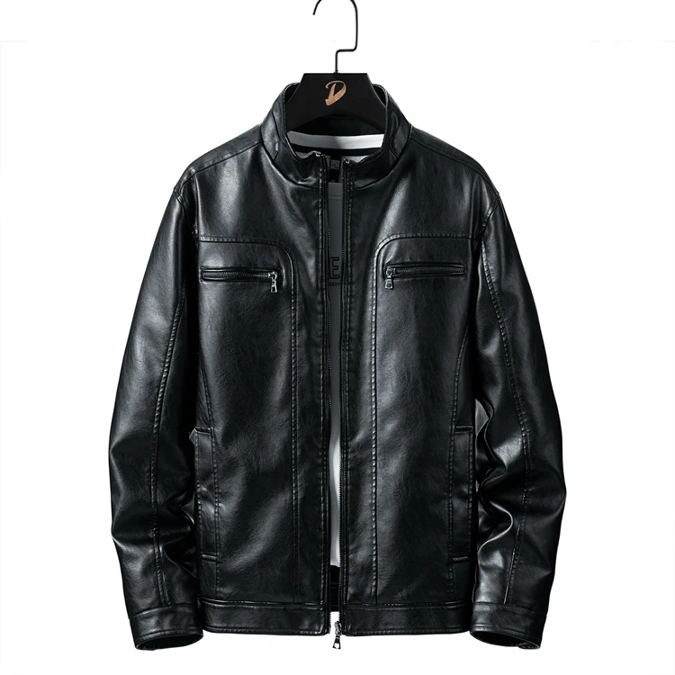 
Wholesale Quality Khaki Black Leather Jacket Men Fashion Motorcycle Wear 