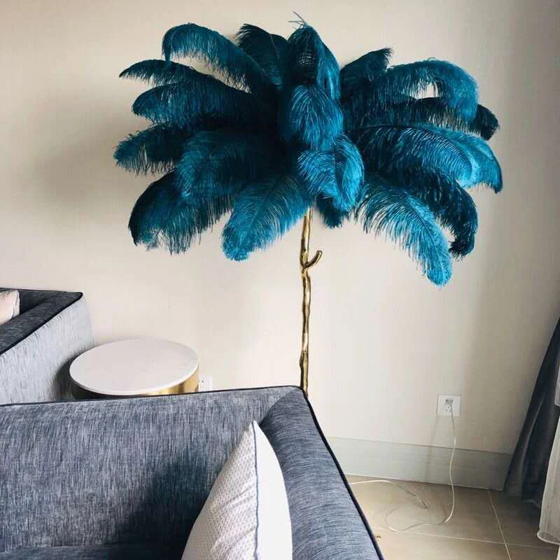 LED Modern Led Floor Lamps Decorative Lights Standing Light Feather Ostrich Floor Lamp Bedroom Living Room Resin Luxury Fabric
