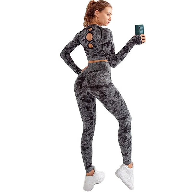Лидер продаж, камуфляжные цвета, бесшовный Камуфляжный комплект для йоги, набор леггинсов для спортзала для женщин