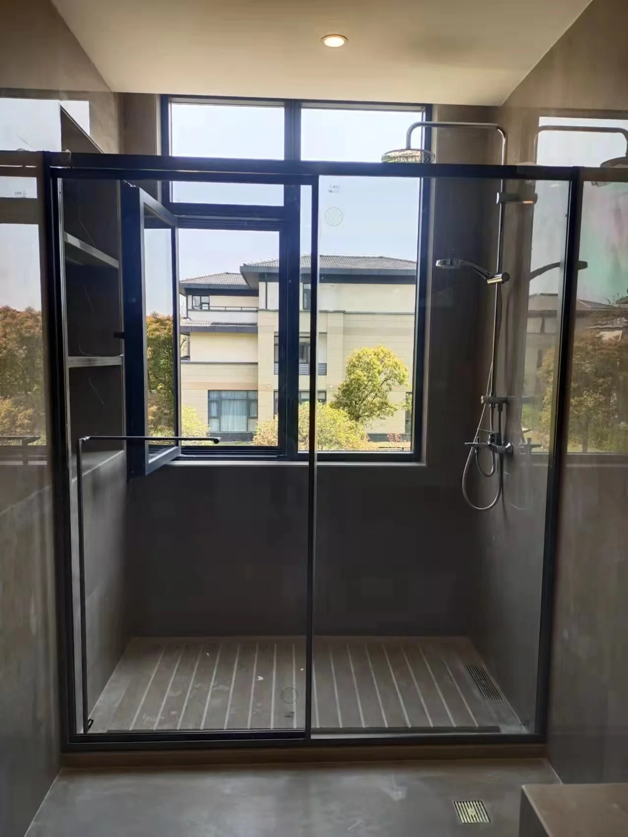 GM Stone Tempered glass stainless steel frame shower door