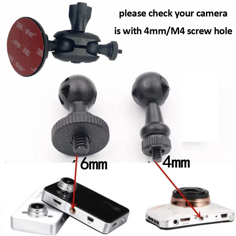 Taiwan Quality Strong Adhesive Free Rotation 4mm M4 Thread Sticky Mount for Car Dash Camera
