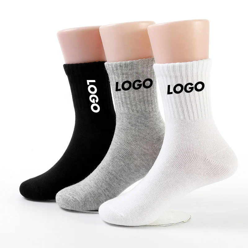 Young Boy Cotton Socks Teen School Exercise Custom Kids White Socks With Logo