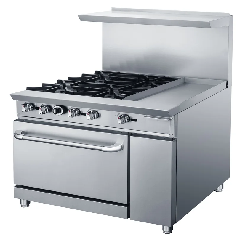 Commercial 4 Burners Gas Cooker With Griddle/Oven Gas Cooking Range With Oven For Restaurant/Hotel Use