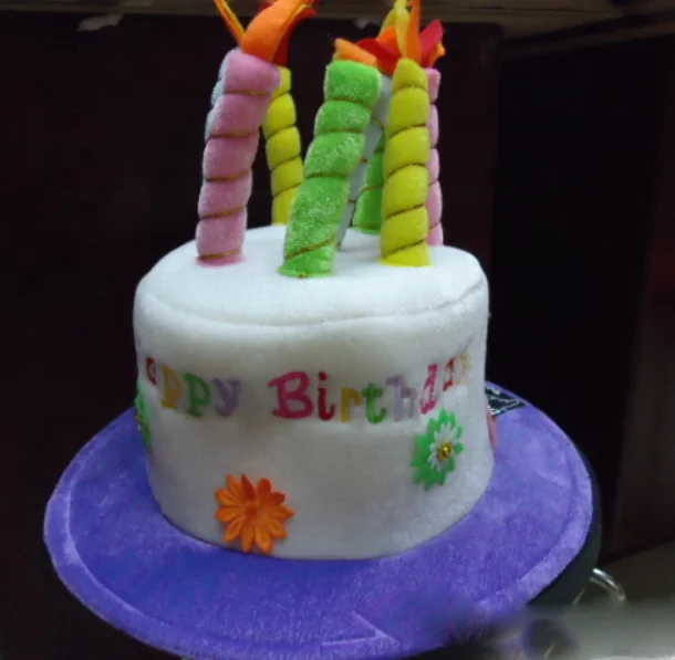 Happy Birthday Party Cake Novelty Top Hat with Candles Pets Funny Plush Dog Happy Birthday Hat