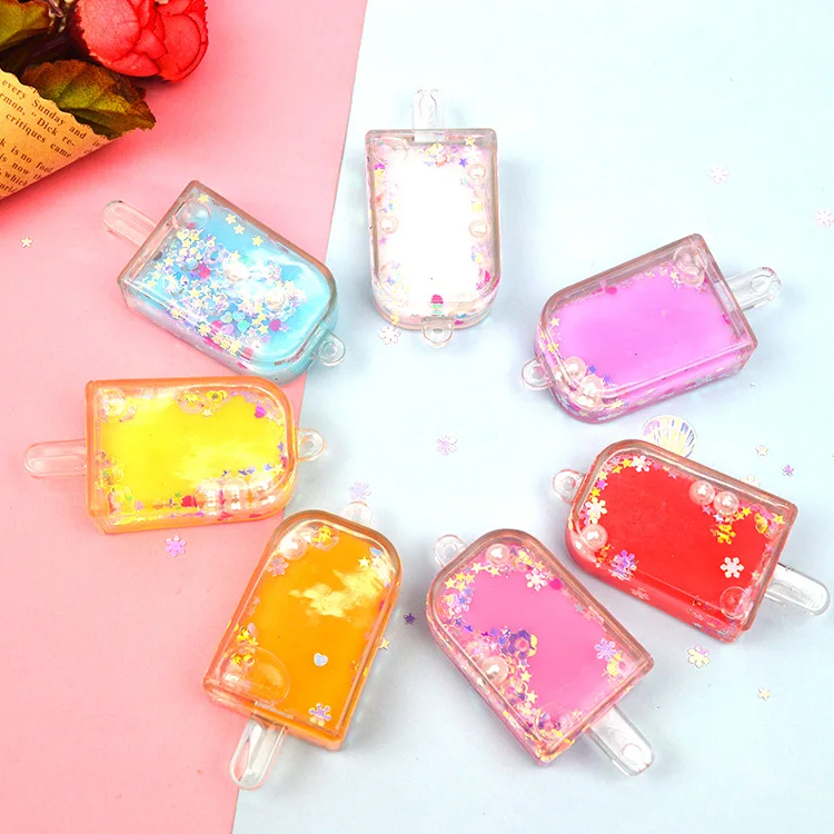 New cute key chain ring creative filled liquid oil Quicksand popsicles keychain car key ring