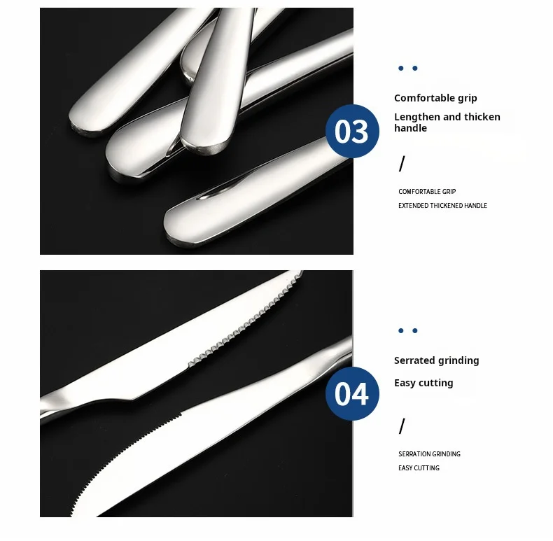 New Product Hot Sale Industrial Finish  Cutlery Stainless Steel Thickened Handle Flatware Sets For Hotel Restaurant