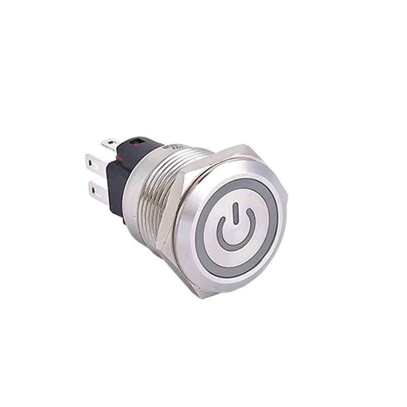 ELEWIND 22mm  metal Stainless steel 1NO1NC momentary latching push button switch illuminated power symbol PM225F-11ET/S