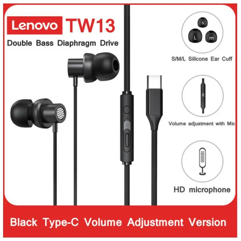 Оригинальный телефон Lenovo TW13 водонепроницаемый шумоподавления Встроенный микрофон двойной стерео бас Тип C вкладыши Bluetooth Проводные Наушники