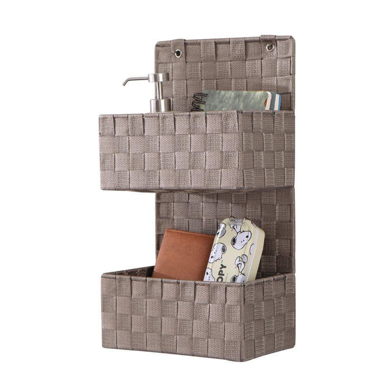 
Multi tiers jute hanging cosmetic storage multifunction storage basket for shower room 