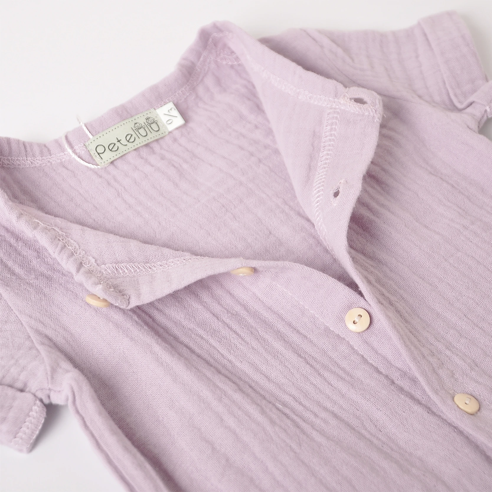 Baby Clothes Romper OEM Service Unisex Knitted 100% Cotton Size Label Bab Wood Button Summer Hemp Breathable O-neck Short Sleeve