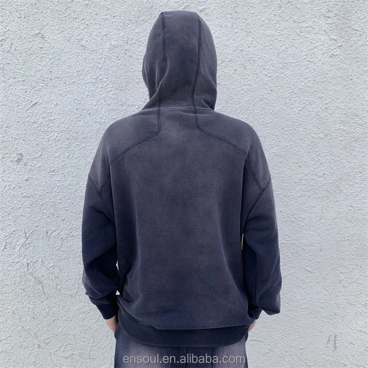 Custom Applique Embroidery Logo Distressed Unisex Hoodies Heavyweight Oversized Pullover Sun Faded Streetwear Acid Wash Hoodie