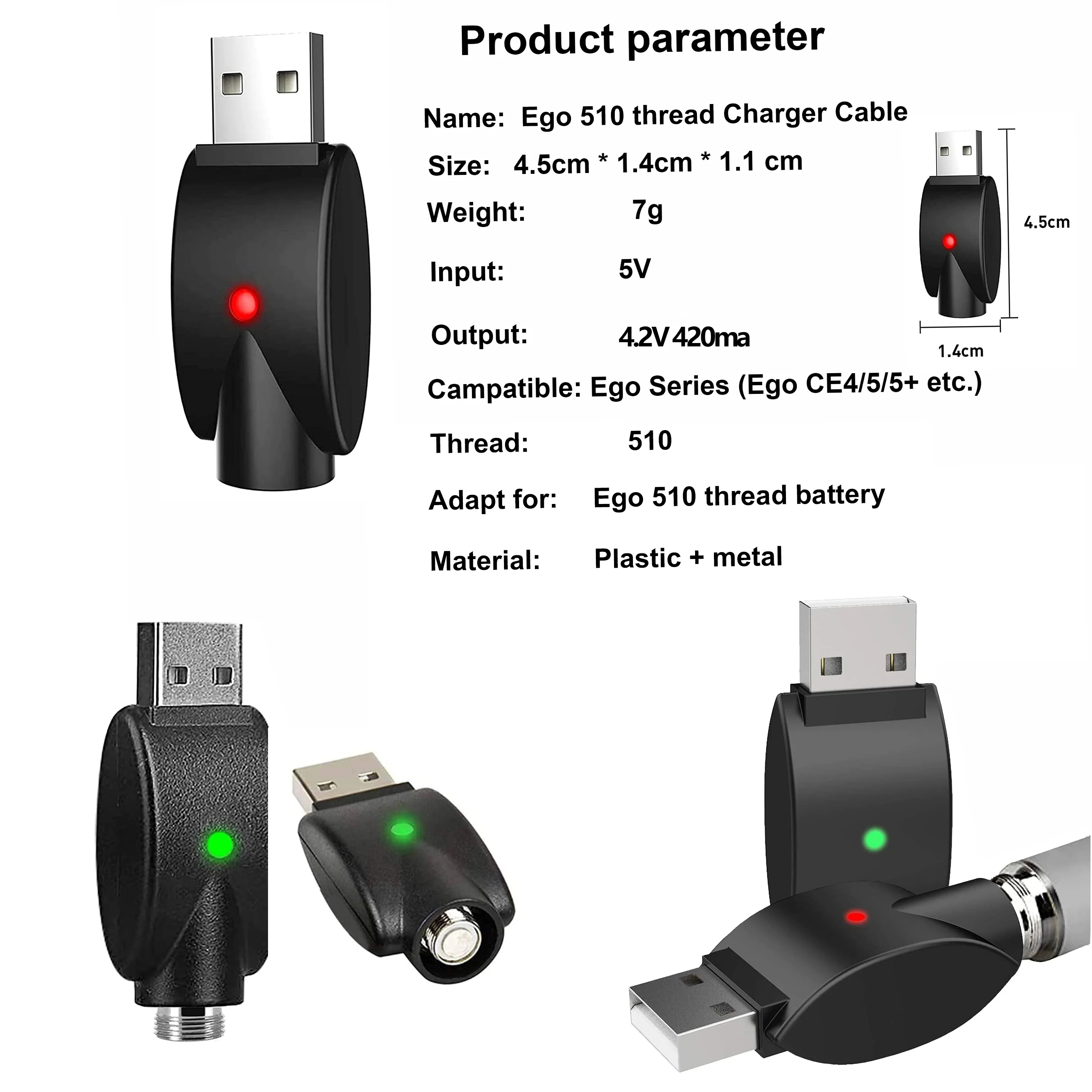 OEM 510 Ego Charger Rechargeable Smart 510 Thread ego usb charger