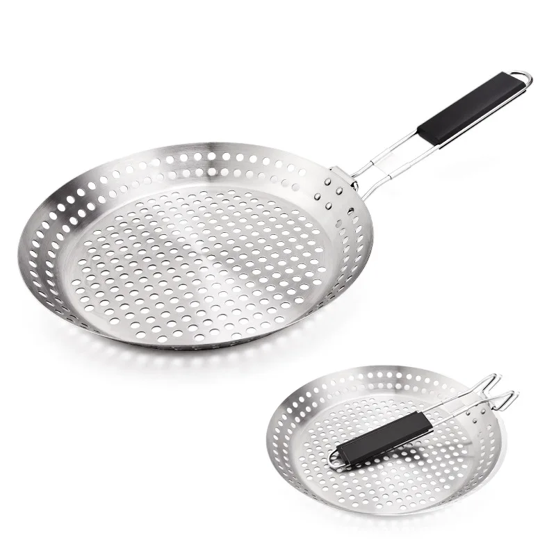 Bbq Frying Pan With Holes Not-easy Stick Bbq Grill Pan Stainless Steel Folding Grill Pan
