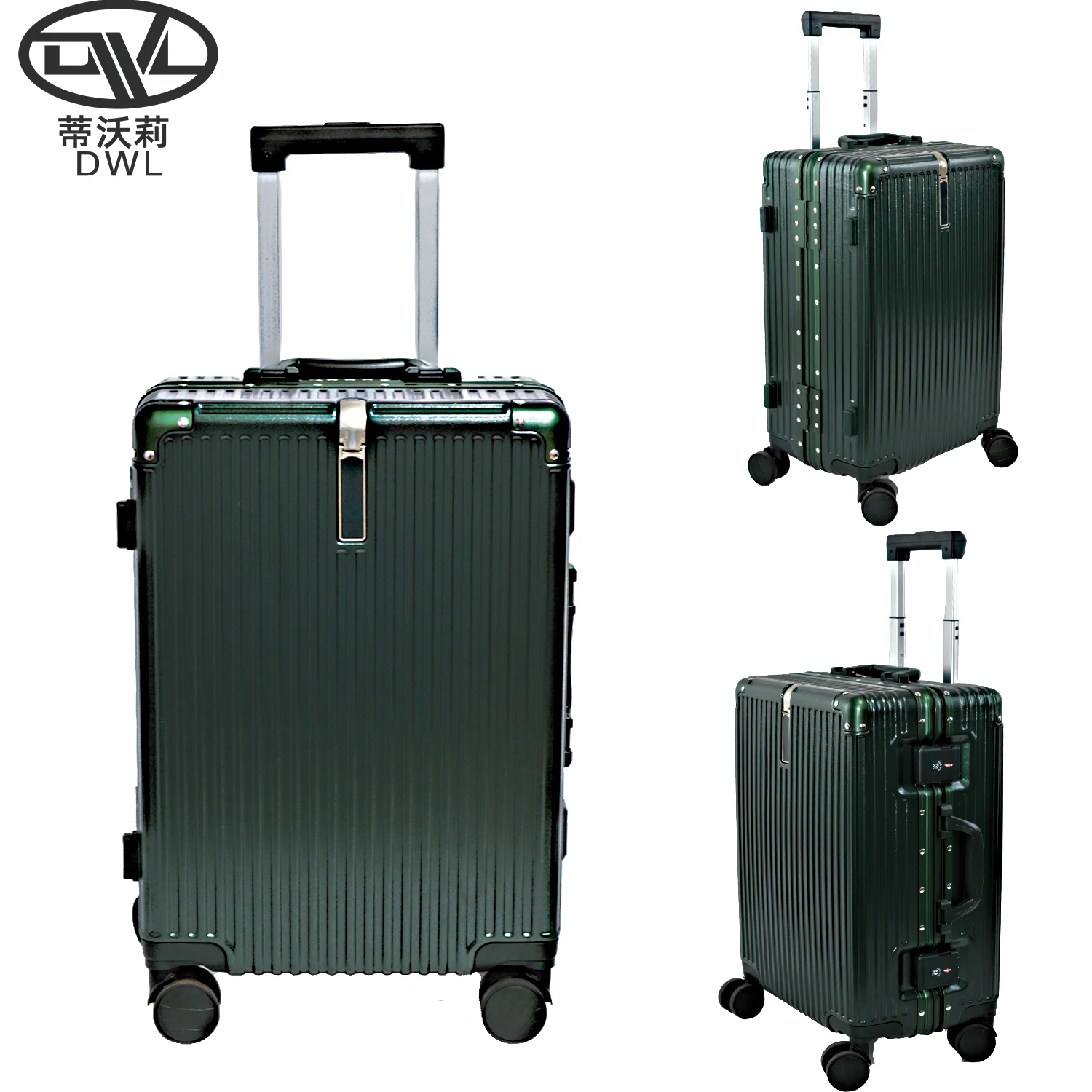 OEM ODM Aluminum Frame Accept custom  Luggage Fashion Design double wheels Hot Rolling Luggage Set ABS+PC material Weightless