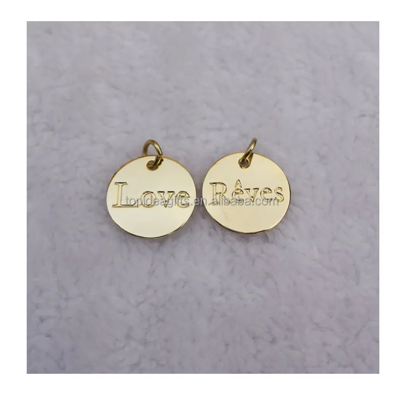 Solid 10mm Circle Shape Metal Jewelry Bracelet Tags With Logo Engraved Real Gold Discs