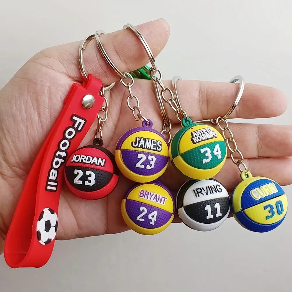 Xingxing Basketball Souvenirs Keychain Rubber PVC Ball Star Keyring Football Fans Collectible Pendent Key Chain Toy for Boy
