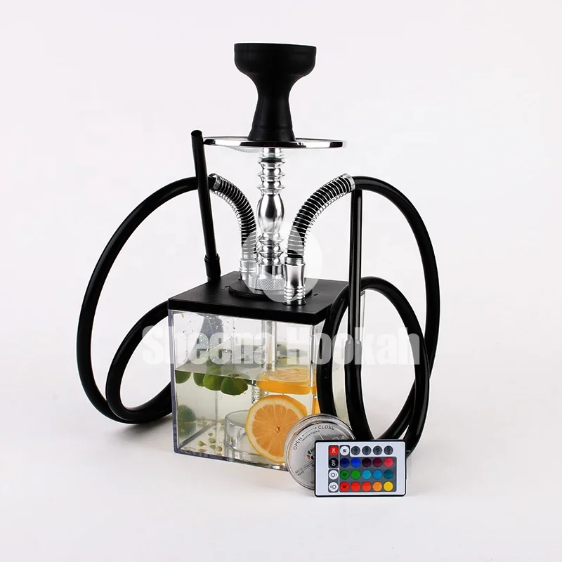 New two hose smoke shisha hookah set cube hookah with Large Opening Easy wash design double hose hookah wholesale