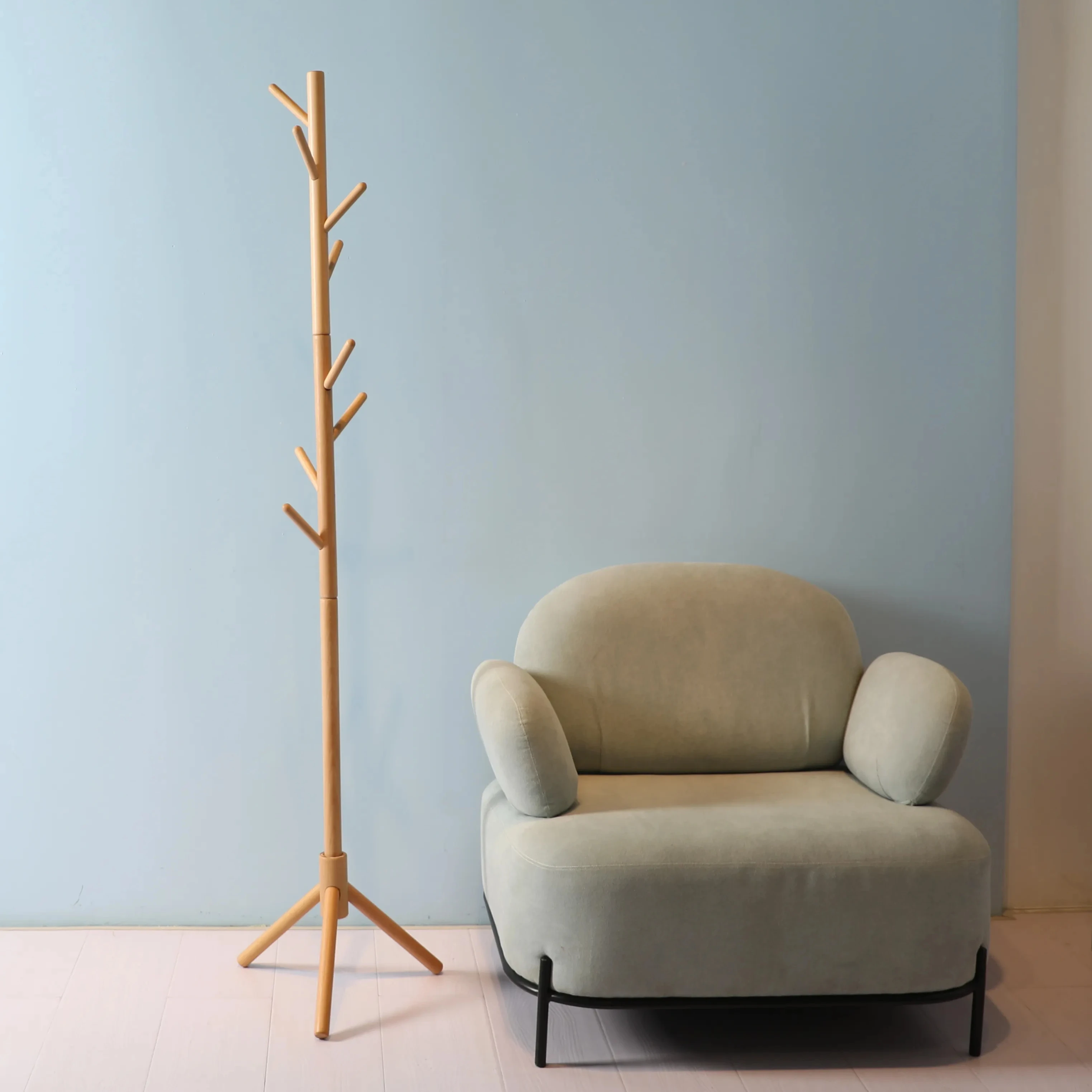 Wholesale Bedroom Living Room Furniture Modern Light Grey Assembled Standing Wooden Coat Rack