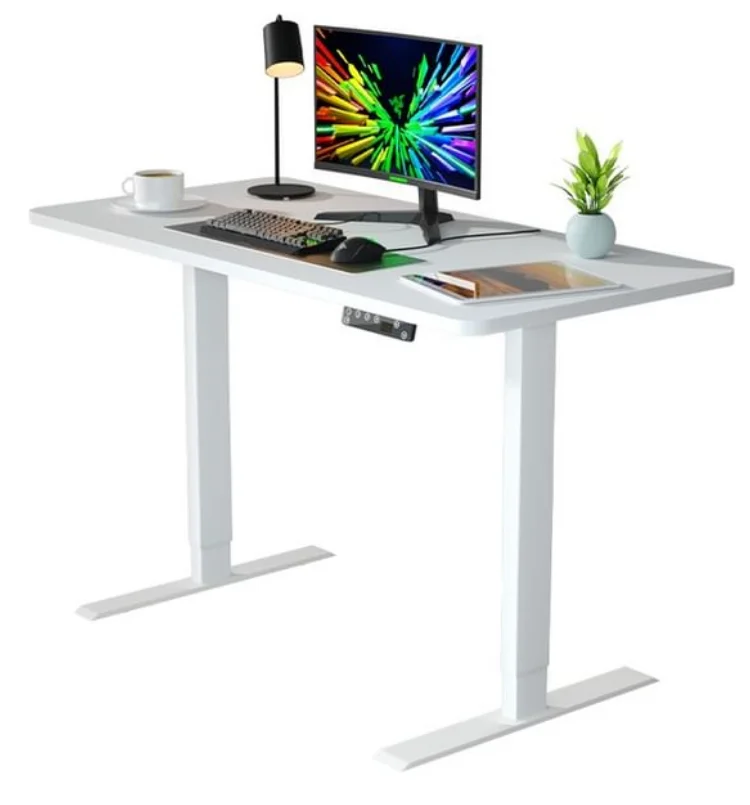 Manufacture Custom Height Adjustable Desk Electric Sit Standing Table White Wooden Home Office Desk