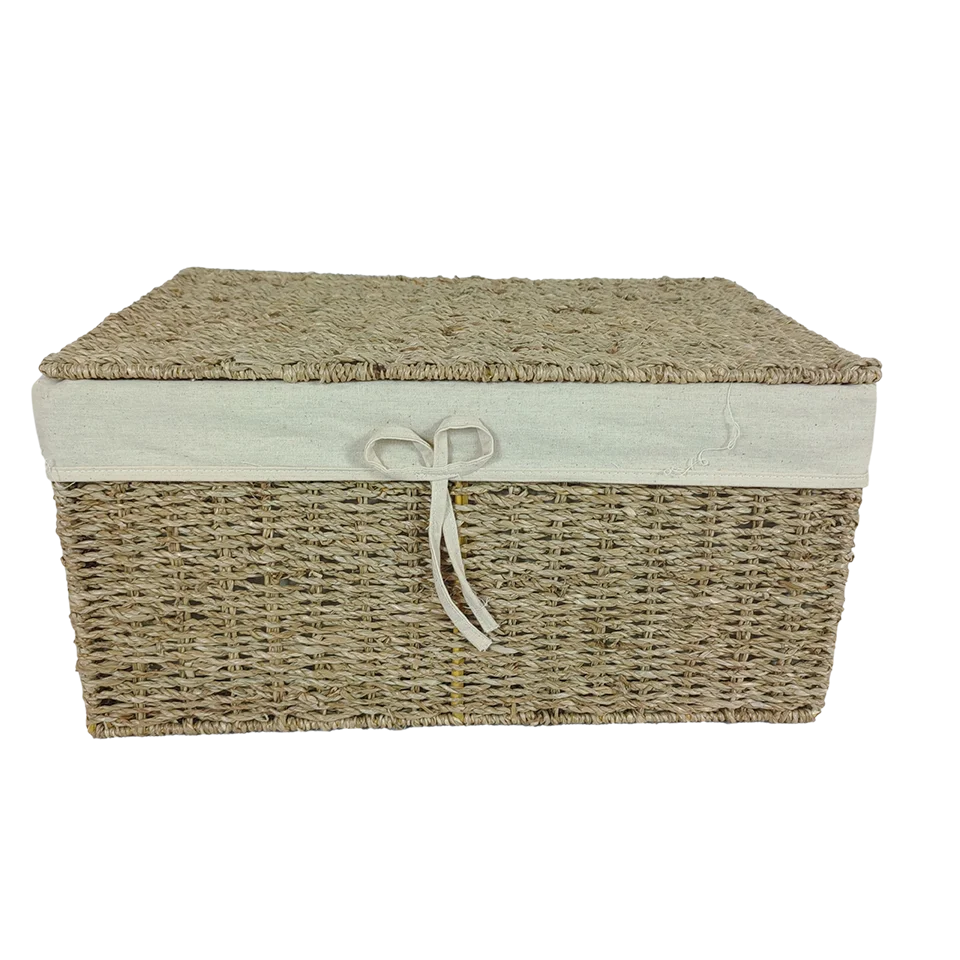 Набор корзин для хранения 3 шт. прямоугольная гладкая железная оправа осока натуральный цвет с поверхностным покрытием сделано во Вьетнаме