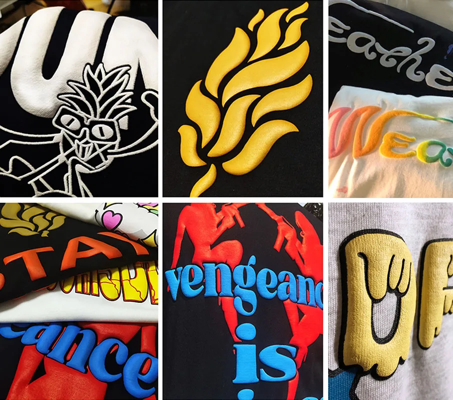 HuiLi OEM factory one stop custom screen printing cropped hoodie men 3d puff print cut edge raw hem boxy hoodie