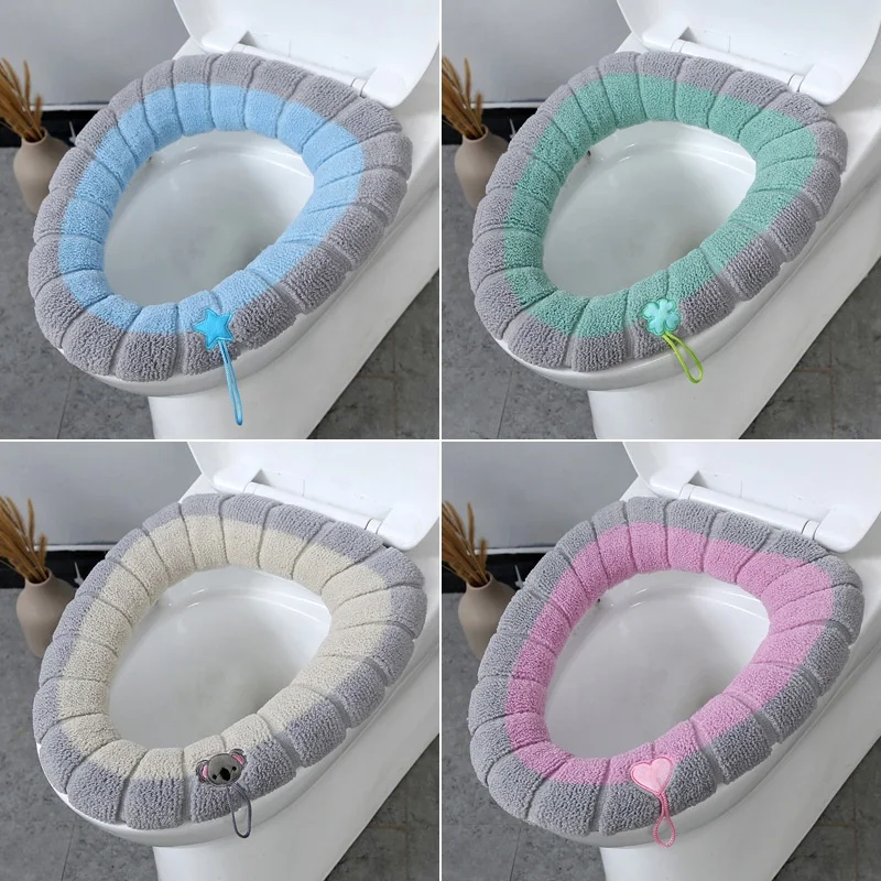 Winter Warm Toilet Seat Cover Mat Bathroom Toilet Pad Cushion With Handle Thicker Soft Washable Closestool Toilet Seat Cover
