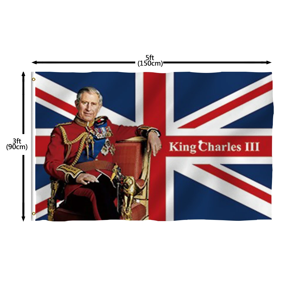 Cheap Custom High Quality 100% Polyester 90x150cm/3x5 ft UK King Charles III 2023 Coronation